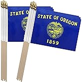TSMD Oregon OR State Flag on Wood Stick Small Mini Handheld Flags,5x8 Inch,12 Pack