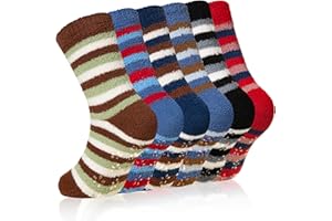 Velice Kids Fuzzy Socks with Grips Toddler Boys Girls Non Slip Slipper Socks Soft Cozy Fluffy Winter Warm Socks 6 Pairs