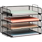 Mind Reader Stackable Paper Tray, Desktop Organizer, File Storage, Office, Metal Mesh, 4 Pcs., Black