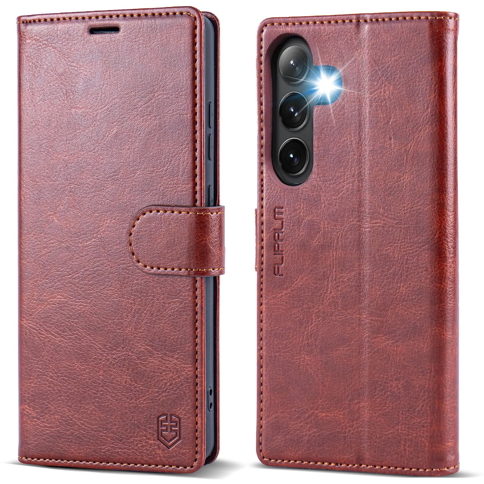 FLIPALM Wallet Case for Samsung Galaxy S25 Plus/S25+, RFID Blocking Credit Card Holder, PU Leather Folio Flip Kickstand Protective Shockproof Cover for Galaxy S25 Plus (Brown)
