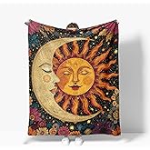 Sun and Moon Throw Blanket Warm Decor Celestial Soft Flannel Day and Night Blanket Sun Moon Gifts for Kids Boys Girls Men Women 40" X 50"