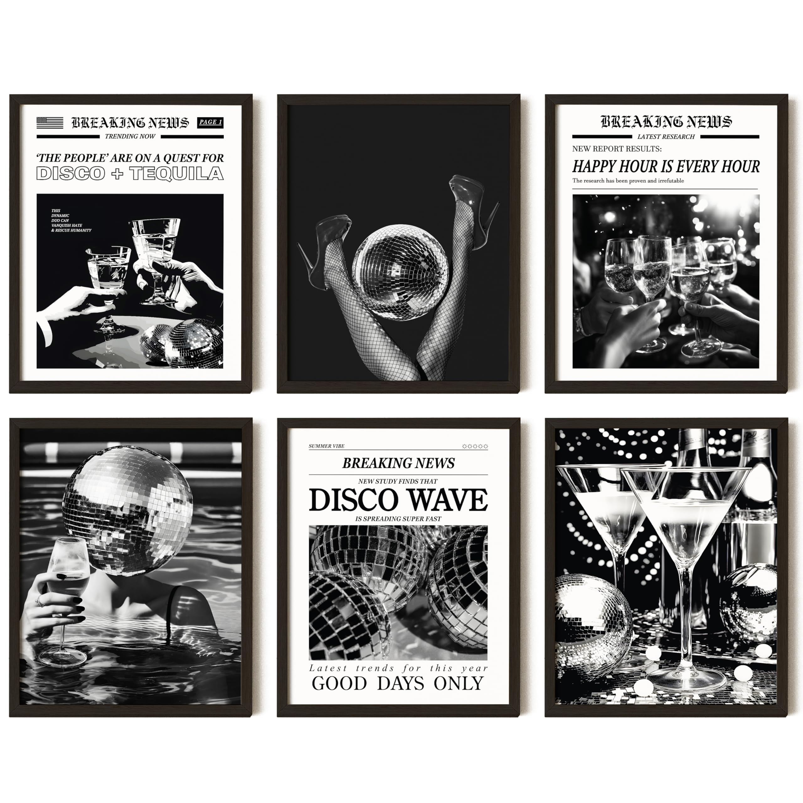 97 Decor Vintage Disco Ball Poster - Black White Wall Art, 70s Tequila Print, Trendy Newspaper Aesthetic Pictures, Retro Bar Cart Decorations, Disco Funky Decor for Teen Girl Dorm Bedroom (8X10 Unframed)