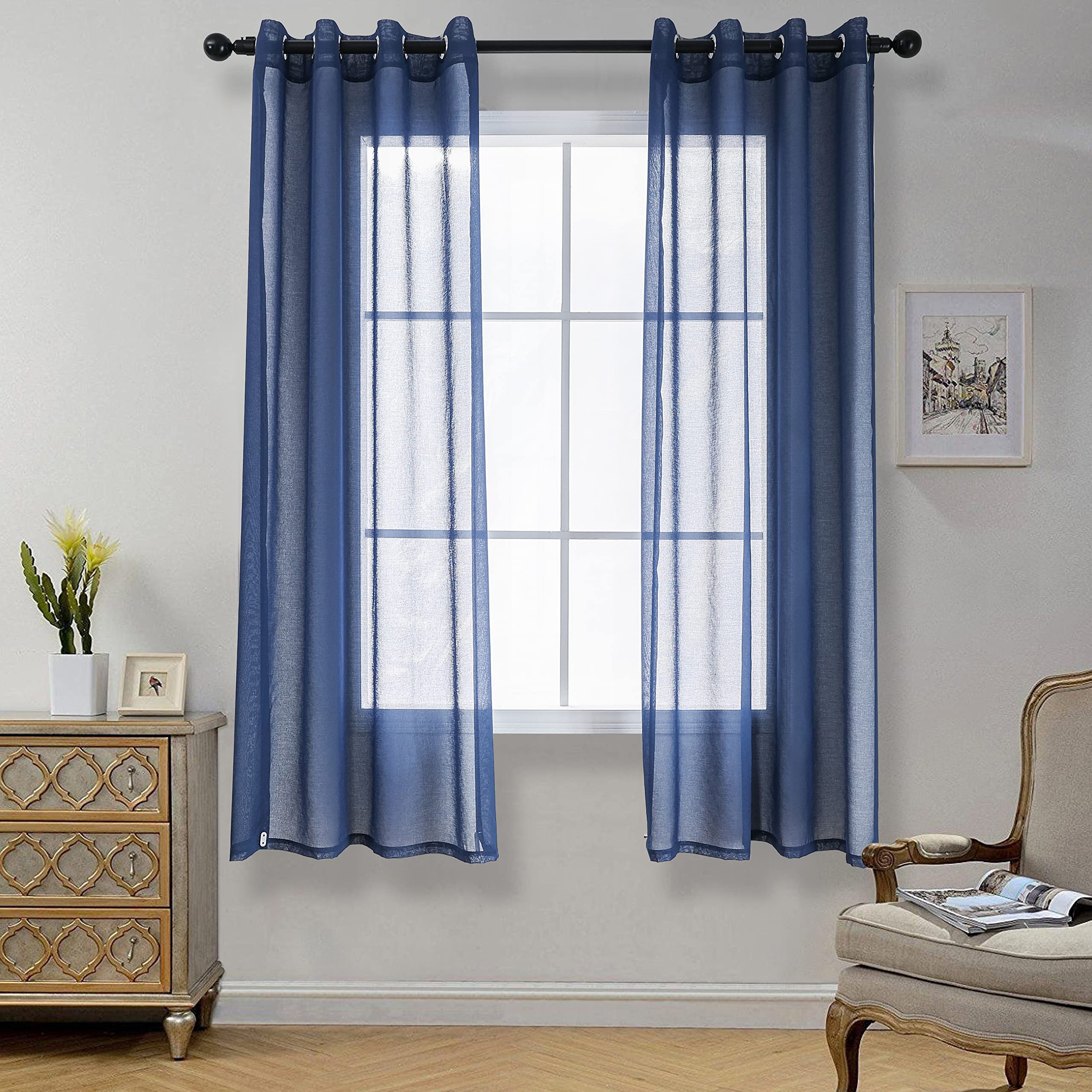 CUCRAF Net Curtains for Windows - Eyelet Living Room & Bedroom Voile Blue Sheer Curtains, 72" Drop, Wrinkle Resistant Solid Colour Easy Clean & Machine Washable