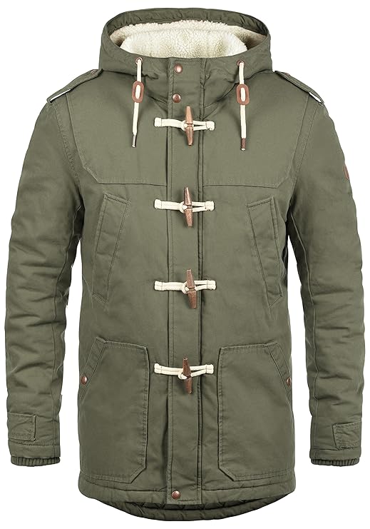 !Solid Forster Herren Jacke Parka Dufflecoat Mantel warme Übergangsjacke gefüttert mit Teddy-Kapuze aus 100% Baumwolle