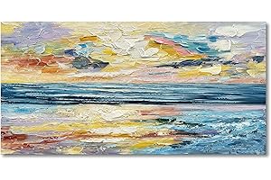 Limiyer Art Hand Painted Ocean Landscape Oil Painting Sea Sunset Landscape Modern Abstract Art Home Wall Decoration 24x48 Inches