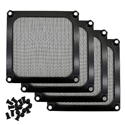 90mm 92mm Computer Fan Filter Grills with Screws, Aluminum Frame Ultra Fine Stainelss Steel Mesh - 4 Pack (Black)