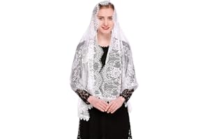 PAMOR Rectangular Chapel Veil Spanish Lace Floral Mantilla Veils Wrap Shawl Mass Head Covering