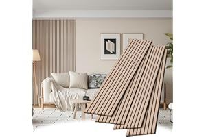 POHARE Wood Slat Wall Panels, 4 Pack Accent Decorative Acoustic Wood Slats for Wall and Ceilings, Acoustic Panels for Interior Wall Décor on Felt Back Board, Natural, 8 x 1 ft