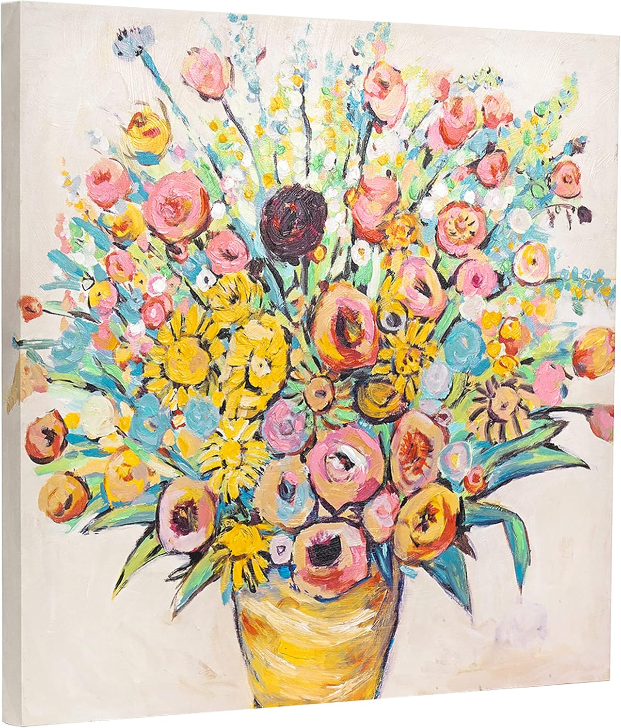 Paintings - ArtbyHannah 24x24 Inch Flower Oil Paintings Wall Art for Bedroom, with Hand-Painted Textured and Abstract Colorful Floral Artwork on Canvas