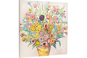 ArtbyHannah 24x24 Inch Flower Oil Paintings Wall Art for Bedroom, with Hand-Painted Textured and Abstract Colorful Floral Artwork on Canvas