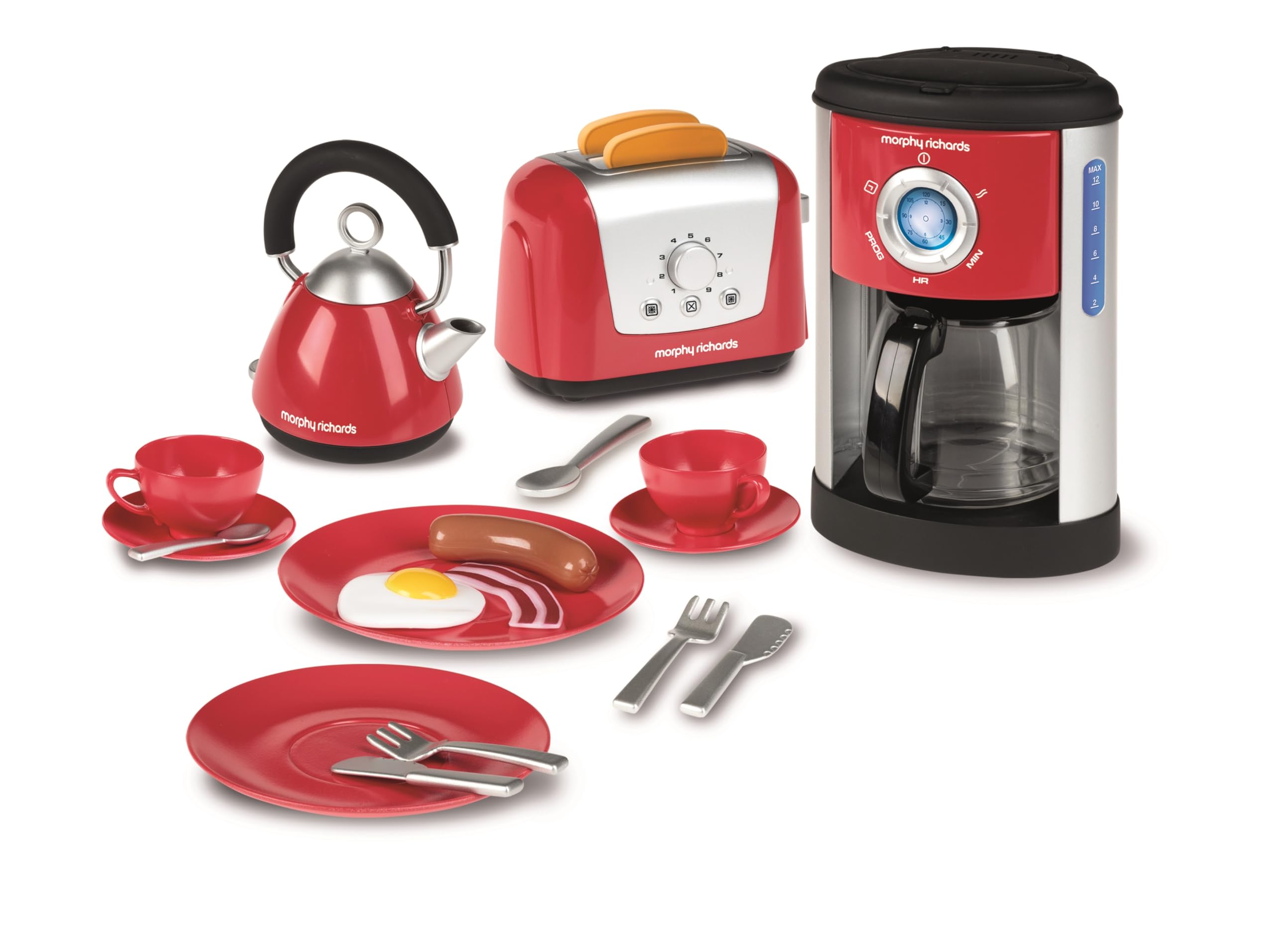 Casdon Morphy Richards Kitchen Set | Toy Kitchen Appliances For Children Aged 3+ | Includes Toaster, Coffee Maker, Kettle & More!, Red