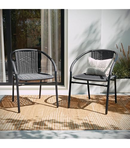 Amazon.com: EMMA + OLIVER Set of 2 Modern PE Rattan Stack Chairs