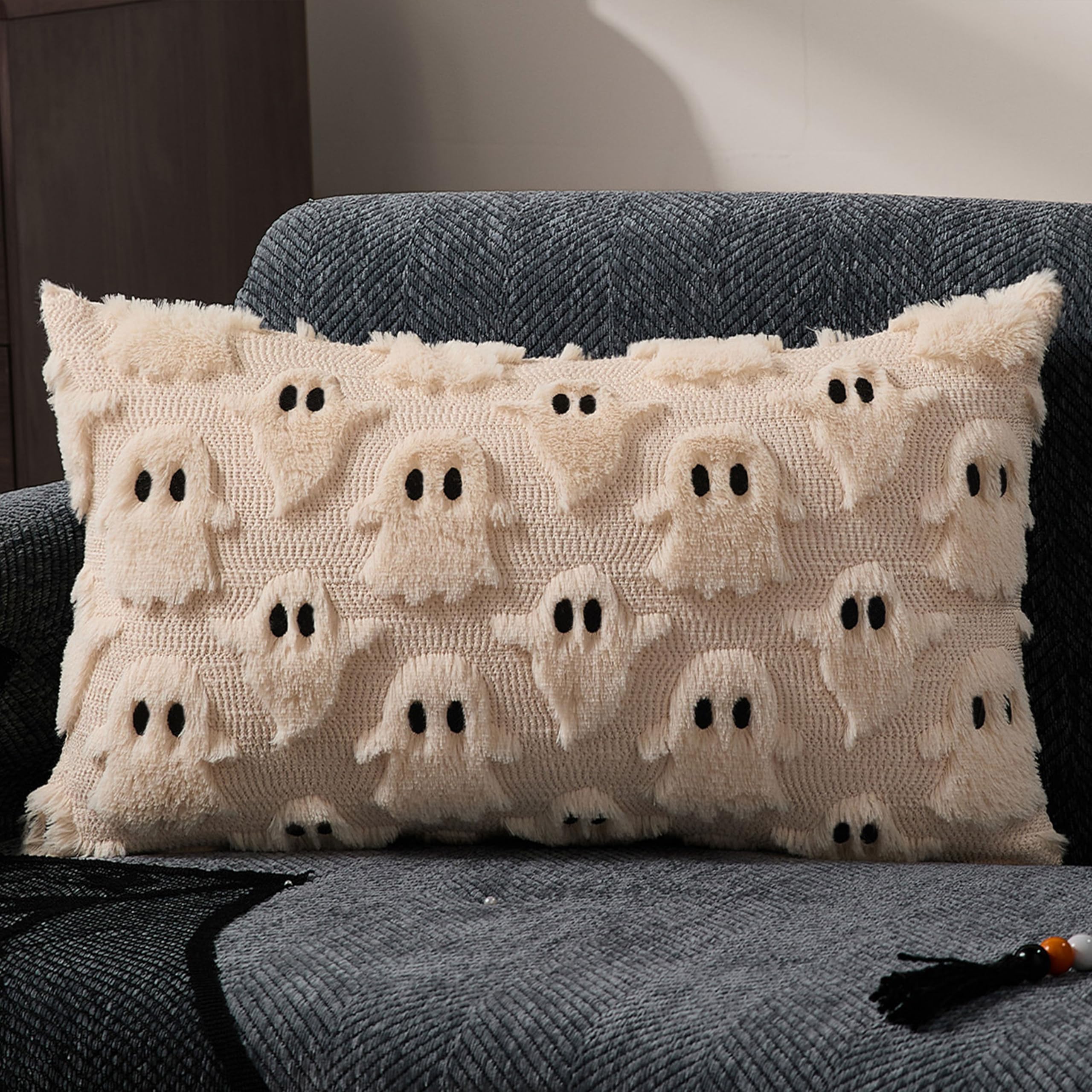 Photo 1 of DFXSZ Halloween Pillow Covers 12x20 inch Ghost Decor Beige Halloween Lumbar Pillow Covers Decorative for Halloween Home Decor for Sofa 095B