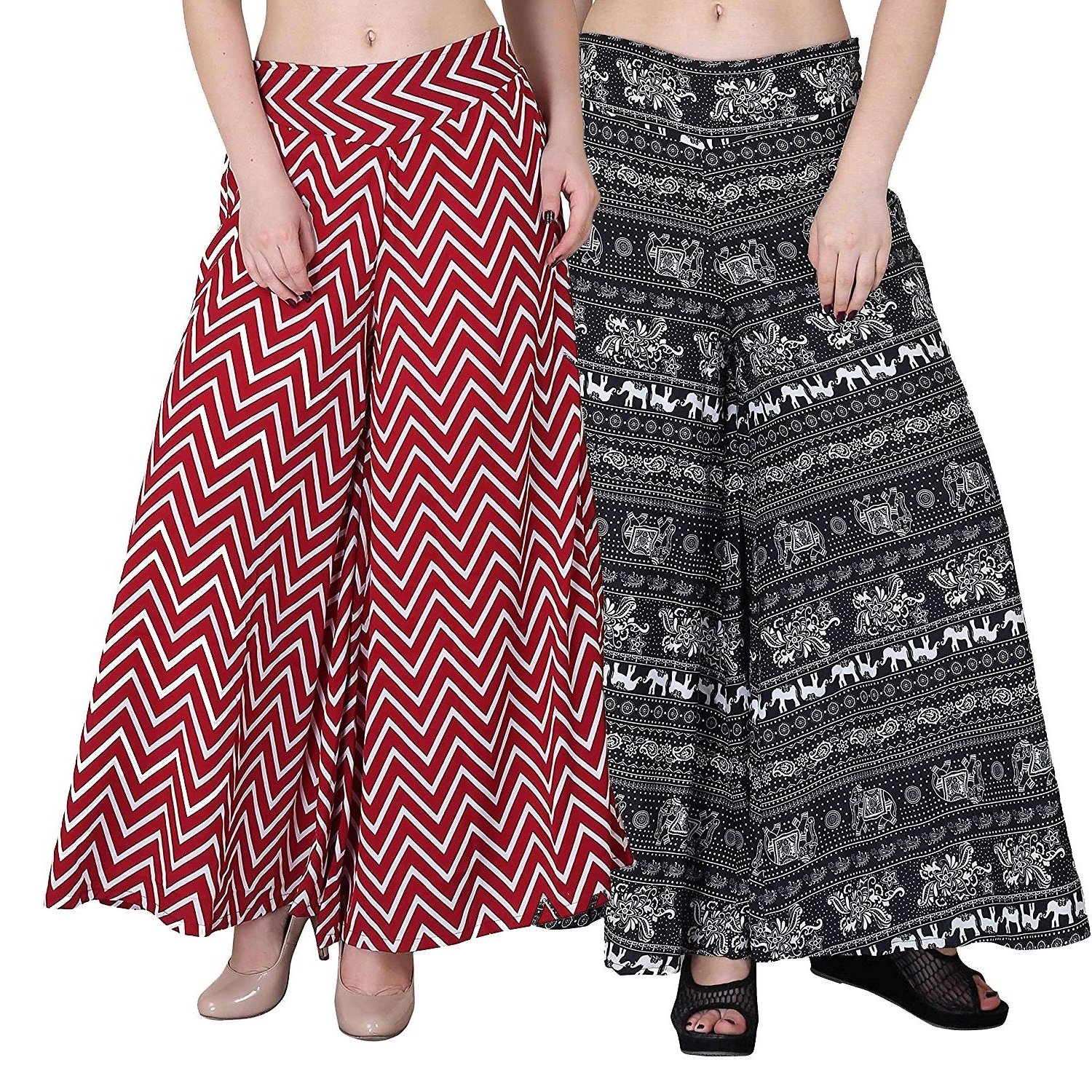 fablab&reg; women's multicolor flared palazzo pants with inner (shorts) combo pack of 2 -size-xxl