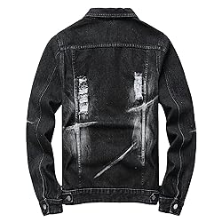LAMKUKU Mens Denim Jacket Ripped Slim Jean Jacket