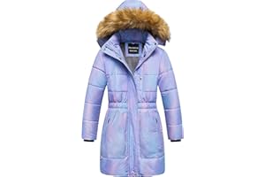 CREATMO US Girl's Long Length Winter Coat Parka Water Resistant Puffer Jacket With Fleece Lining