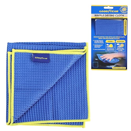 Goodyear Microfibre Waffle Cloth I Reduces drying time with less wring outs | Ideal for bodywork & glass | Designed microfibre cloth | Statically charged cleaning fibres | Leaves lint free finish