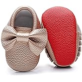Bebila Double Bow Fringe Baby Moccasins - Soft Sole Baby Shoes Girls Toddler Crib Flats