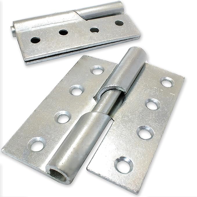 Pair of Heavy Duty Left Handed Rising Hinges 100mm/4" Thick Silver Zinc