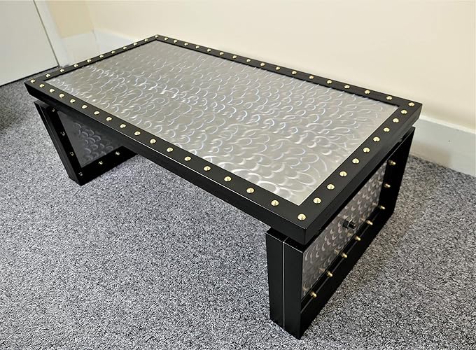 Full Metal brass rivets industrial modern Coffee table. Unique handmade