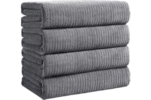 Lunoku Bath Towels Set of 4 Extra Large 35 x 70 Inches,Luxury Thick High Absorbent and Quick Dry Bath Sheet,Ultra Soft Microfiber,Bathroom,Beach,Yoga,Sport,SPA,Fitness (Grey)