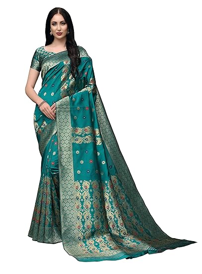 COTTON SHOPY Womens Kanchipuram Art Silk Saree With Blouse Piece (Cott-894_Rama Green)