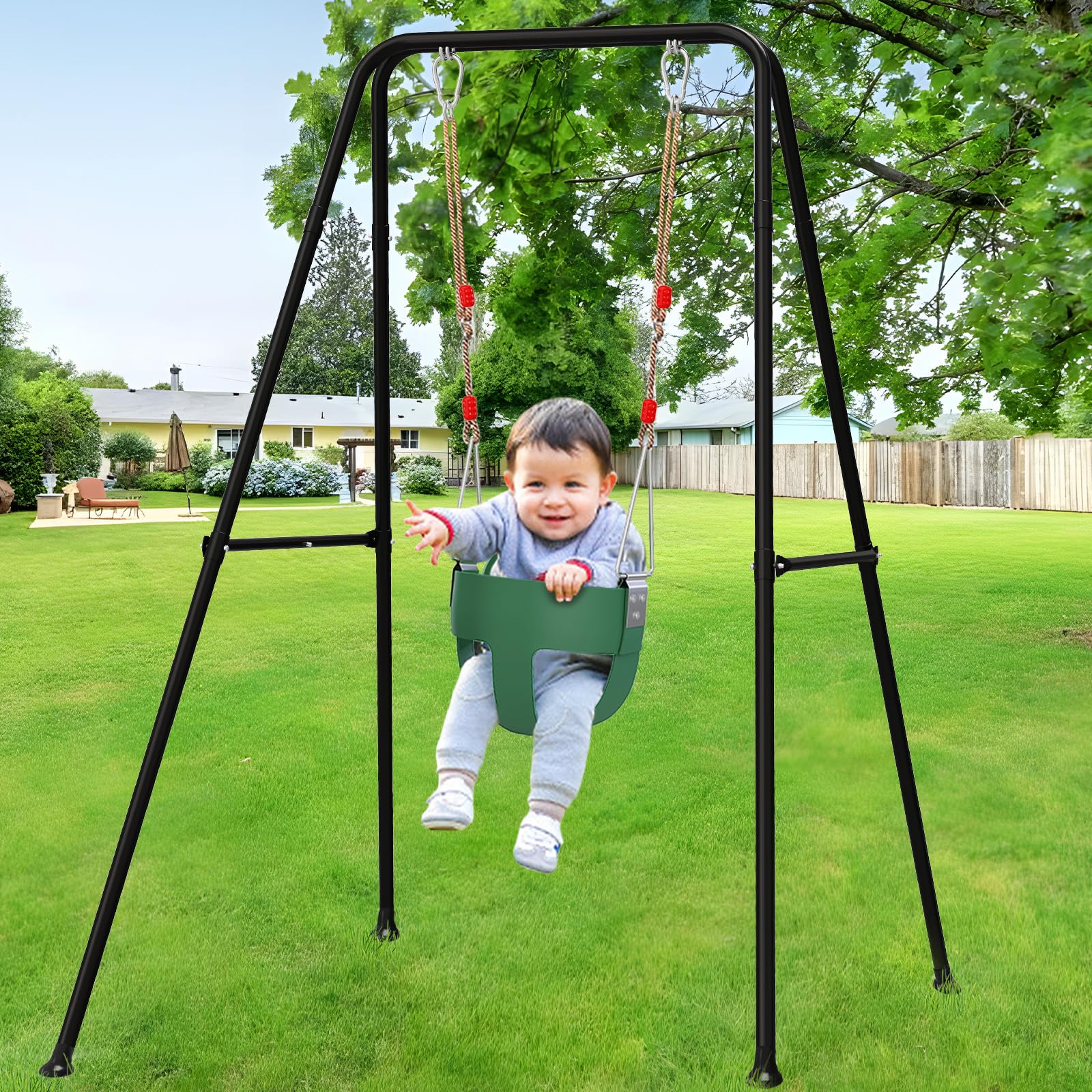 Toddler Swing Set, Indoor/Outdoor Baby Swing with Foldable Metal