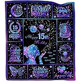 Dulkjio 15 Year Old Girl Gifts for Birthday, Quinceanera Gifts, 15th Birthday Gifts for Teen Girls, Birthday Gift for 15 Years Old Girl, Happy 15th Birthday Decorations Throw Blanket 60"X50"