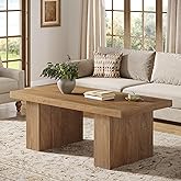 Tribesigns Farmhouse Coffee Table, 47.24 Inch Rectangle Center Table with Large Tabletop &amp; Thick Base, Rustic Wooden Furniture for Living Room, Apartment, Reception Areas, Brown