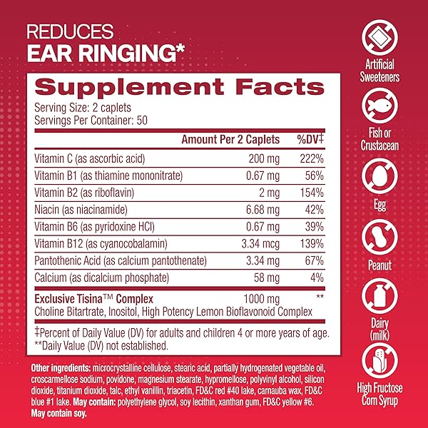 LIPO FLAVONOID PLUS, TINNITUS RELIEF FOR RINGING EARS, OTC FLAVONOID EAR HEALTH VITAMINS, BIOFLAVONOIDS & VITAMIN C, 100 CAPLETS