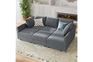 HONBAY Modular Sectional Sleeper Sofa with Storage U-Shape Modular Sectional Sofa with Ottomans Sleeper Sectional Couch for Living Room, Bluish Grey