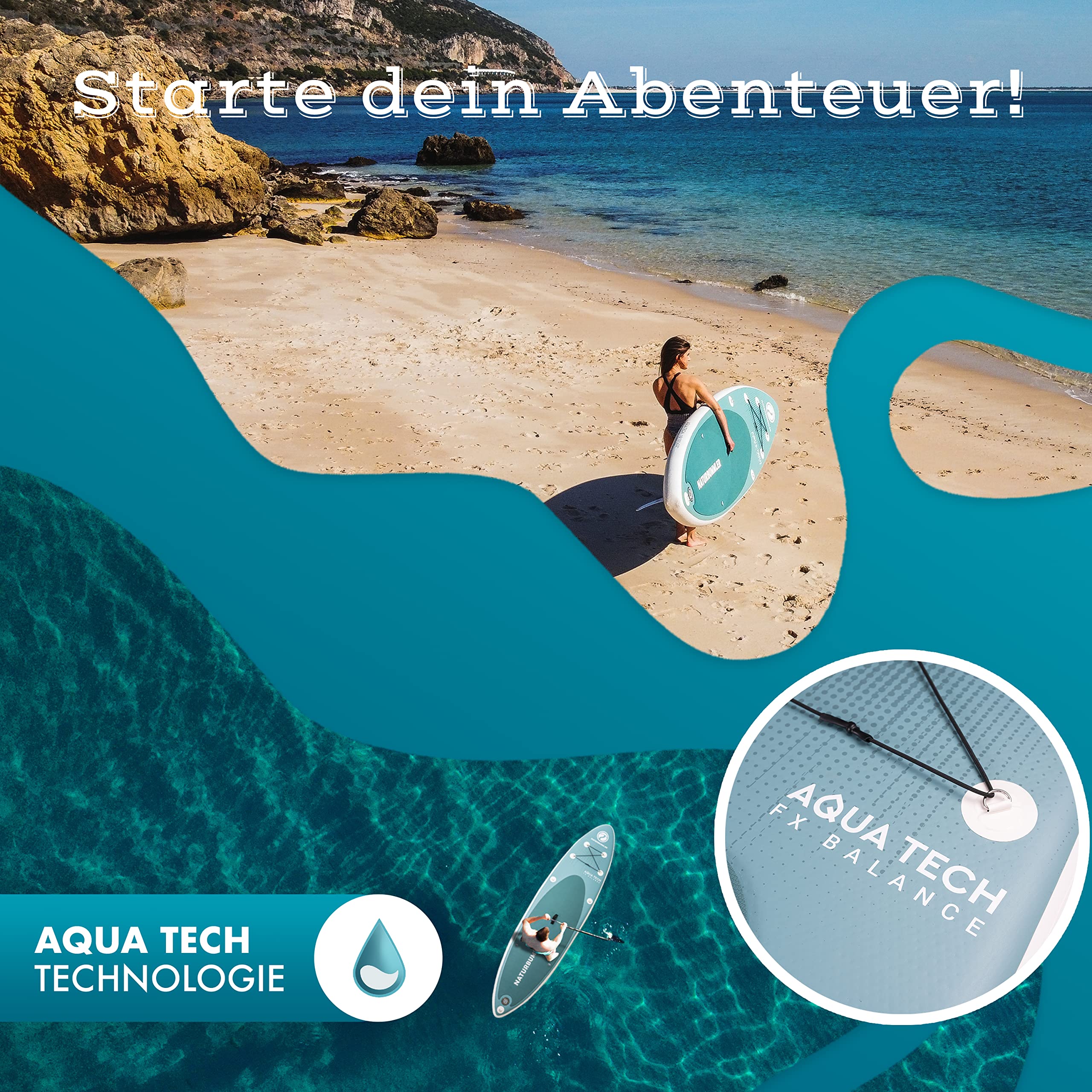NATURBUMMLER SUP Board Komplettset [330×81×15 cm] – Stand Up Paddle Board für Anfänger & Fortgeschrittene (150 kg) – inkl. Paddel, Luftpumpe & Rucksack – Paddleboard Outdoor 2
