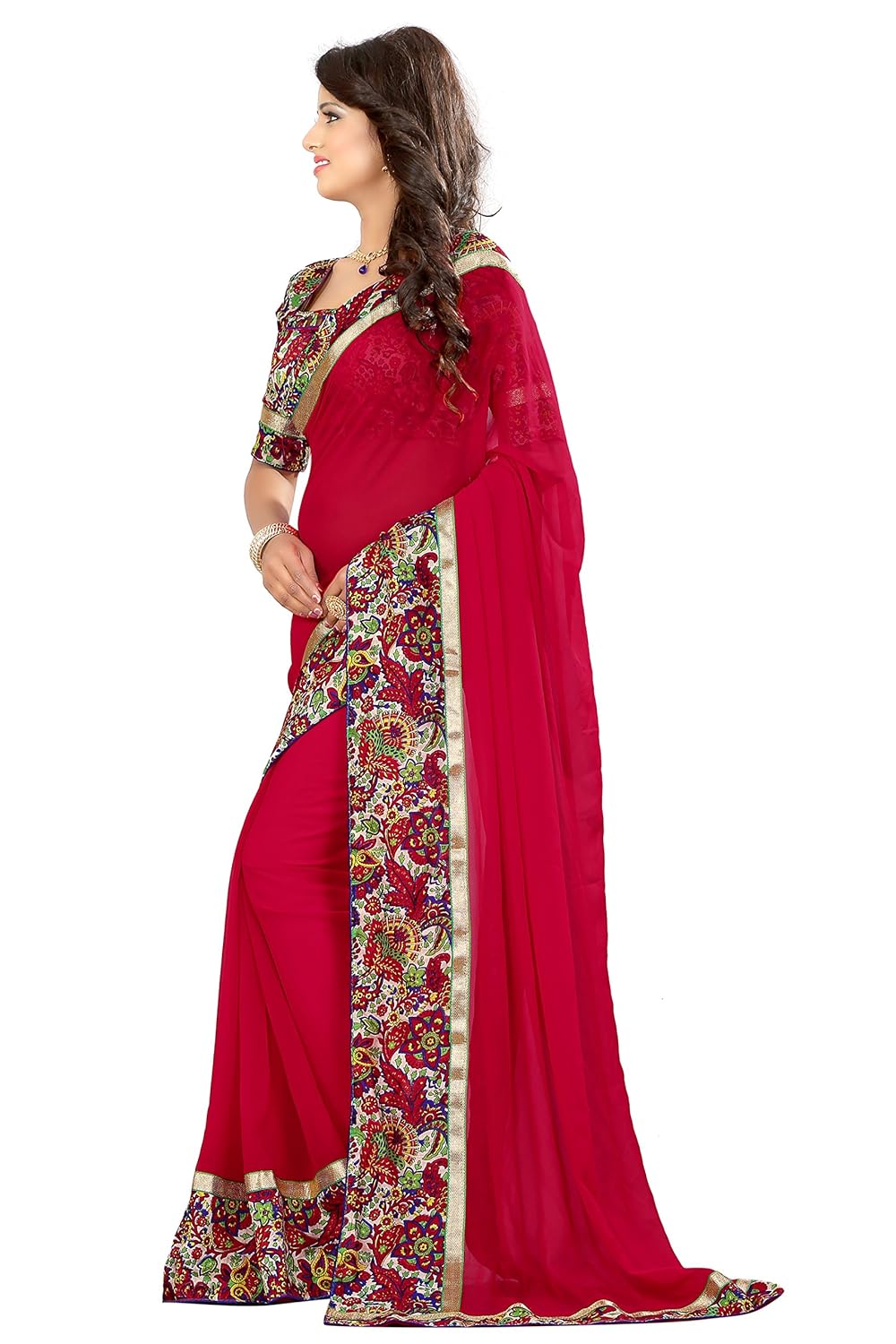 oomph! women's georgette saree with blouse piece
