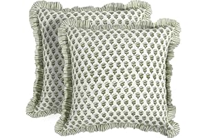 CPC COTTON PRINT CLUB CPC Emerald Green Ruffle Throw Pillow Covers for Couch, 20x20 Inch Cotton Stripe Ruffle Couch Pillows for Living Room, Hidden 16 Inch Zipper Boho Pillow Case or Cute Outdoor Pillows