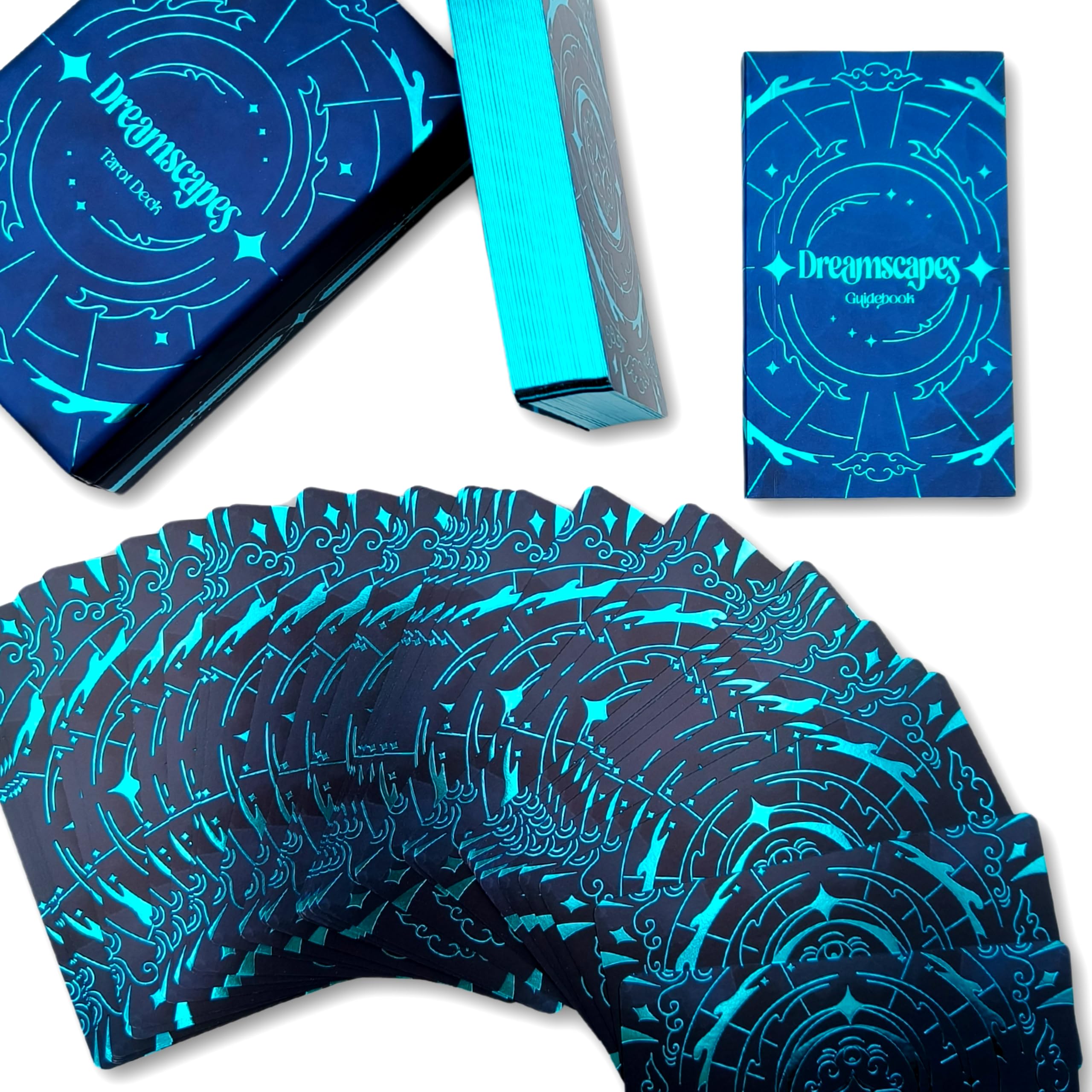 Dreamscapes Tarot Cards Deck Set, Unique Art Work with Guide Book for Beginners - A Minimalist Blue Foil Tarot Deck, Major and Minor Arcana Full Tarot Deck with 78 Cards