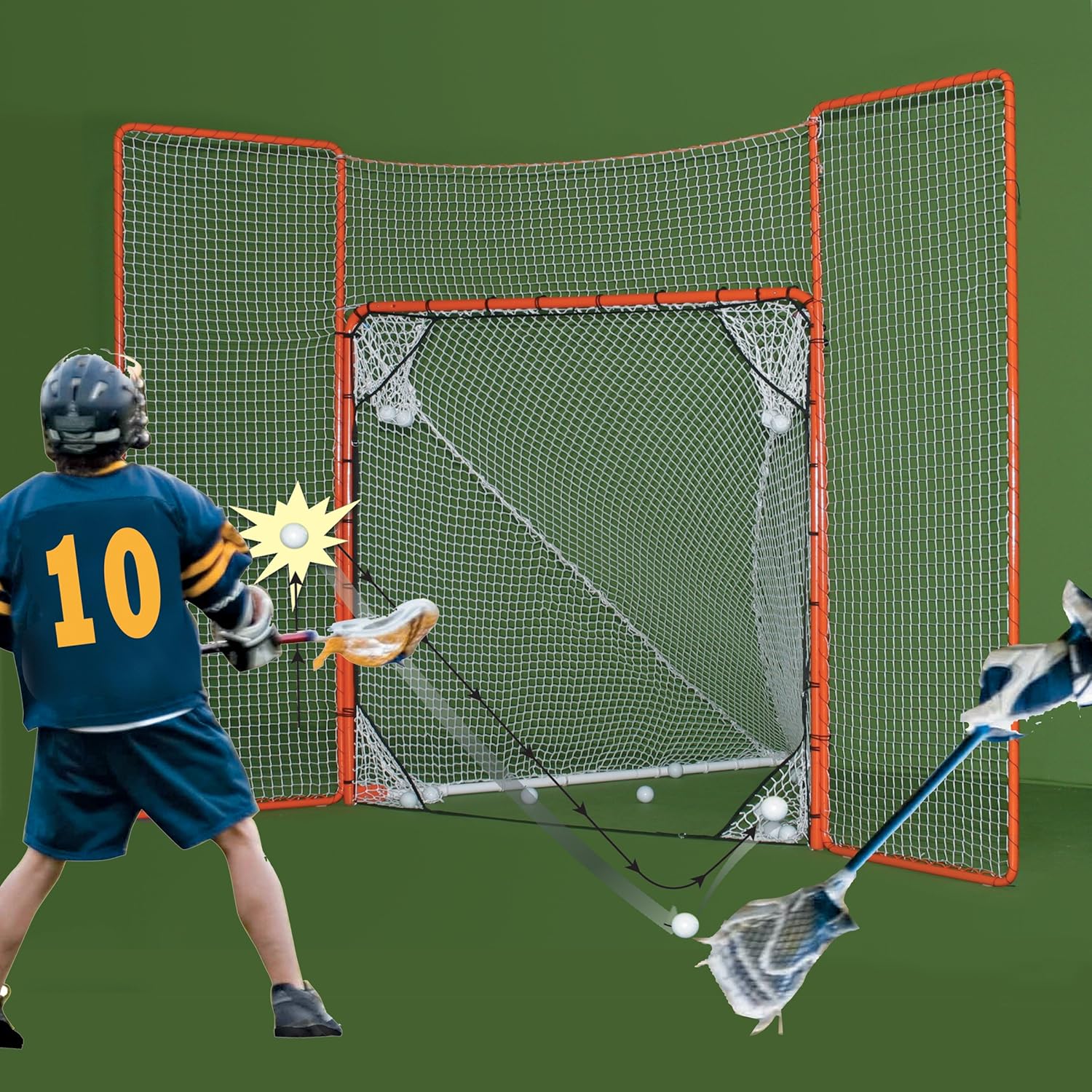 EZGoal Lacrosse Folding Goal with Backstop and Targets, Orange: Sports & Outdoors