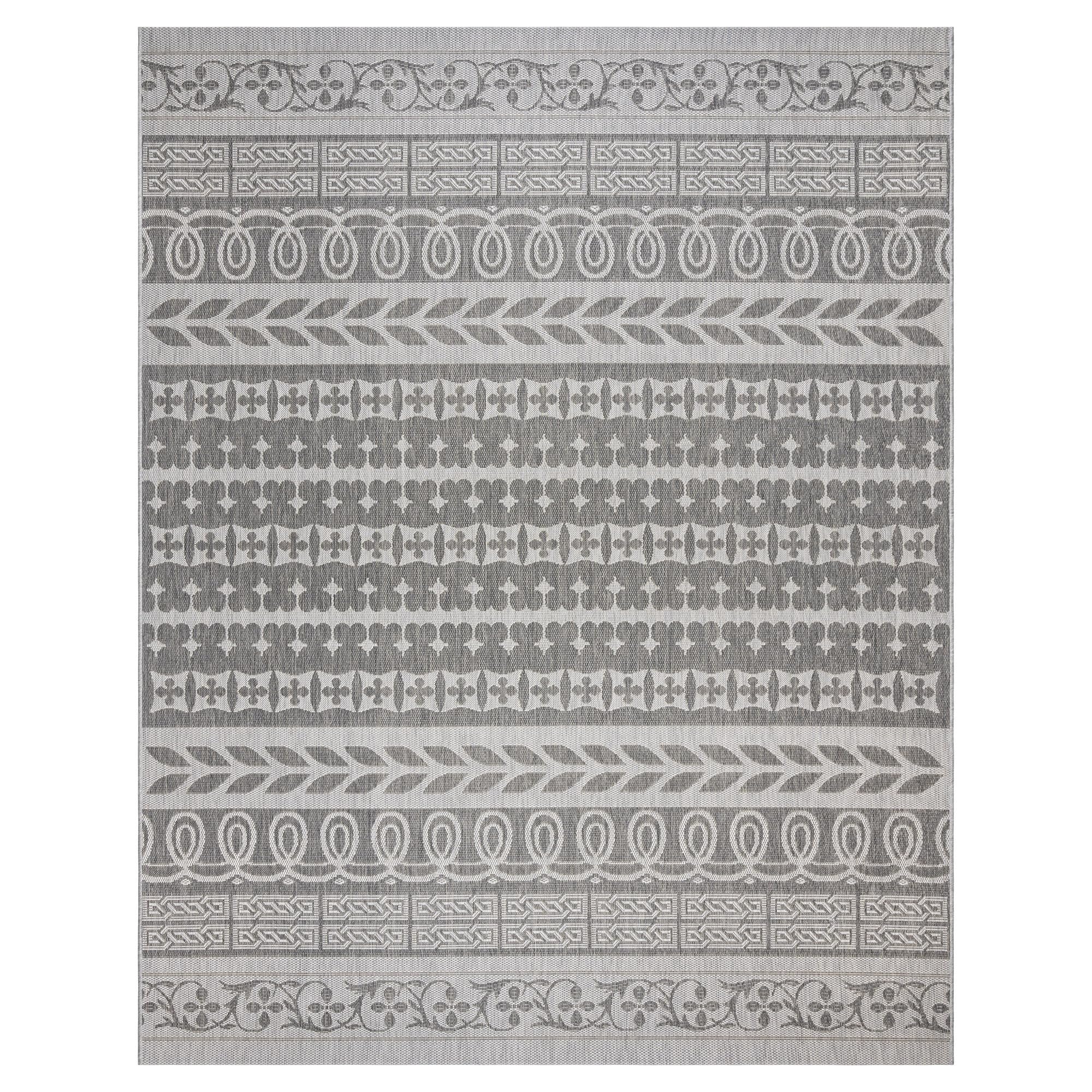 Gertmenian Indoor/Outdoor Flatweave Area Rug - 9x13 Extra Large, Stain & UV Resistant, Ideal for Deck, Patio, Poolside, Mudroom - Burke Striped Ash, Steel, 25486 Image
