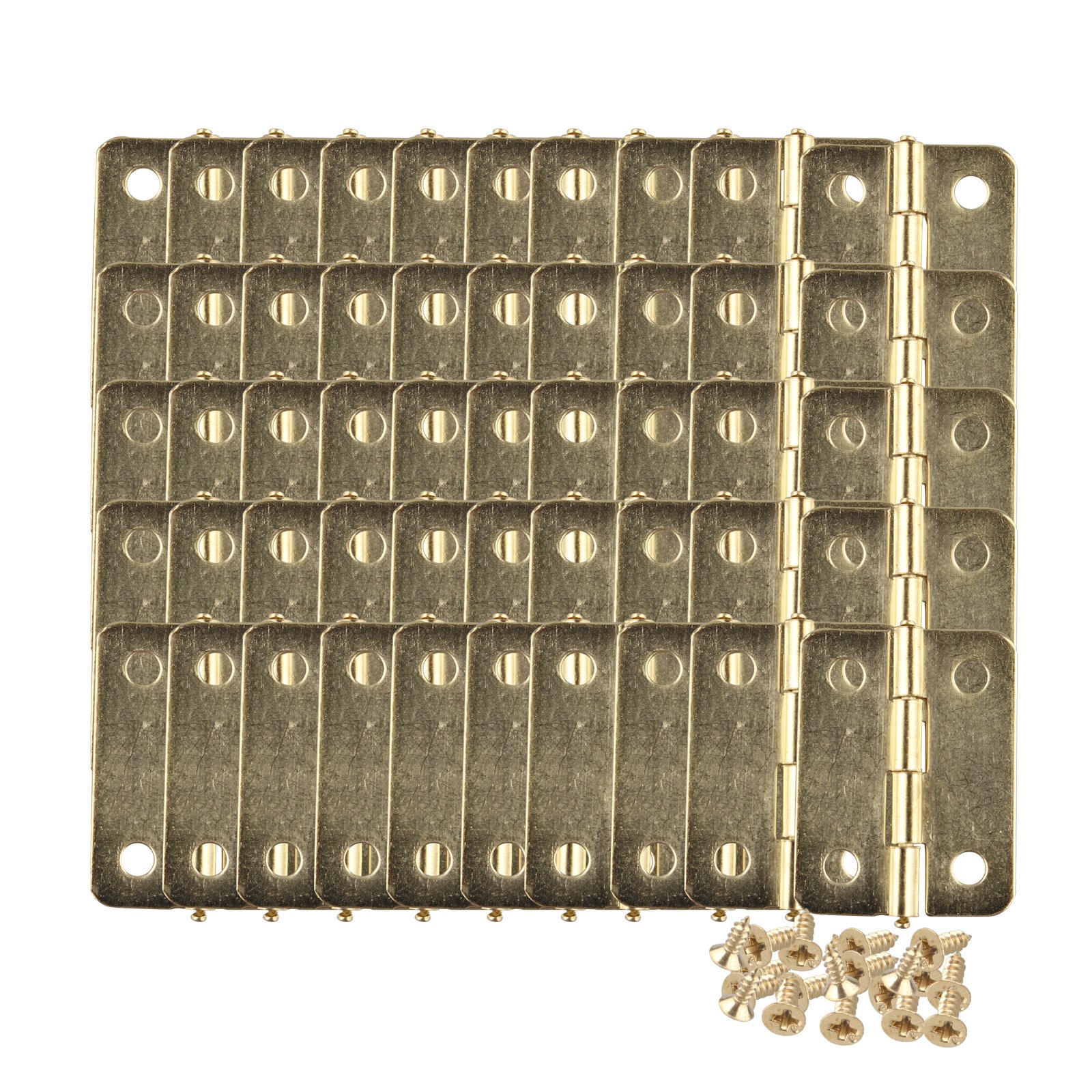 HALJIA 50 Pieces Mini Jewelry Cabinet Drawer Butt Box Hinges Connectors Brass Coated 23 * 19 mm with 200 PCS Replacement Screws