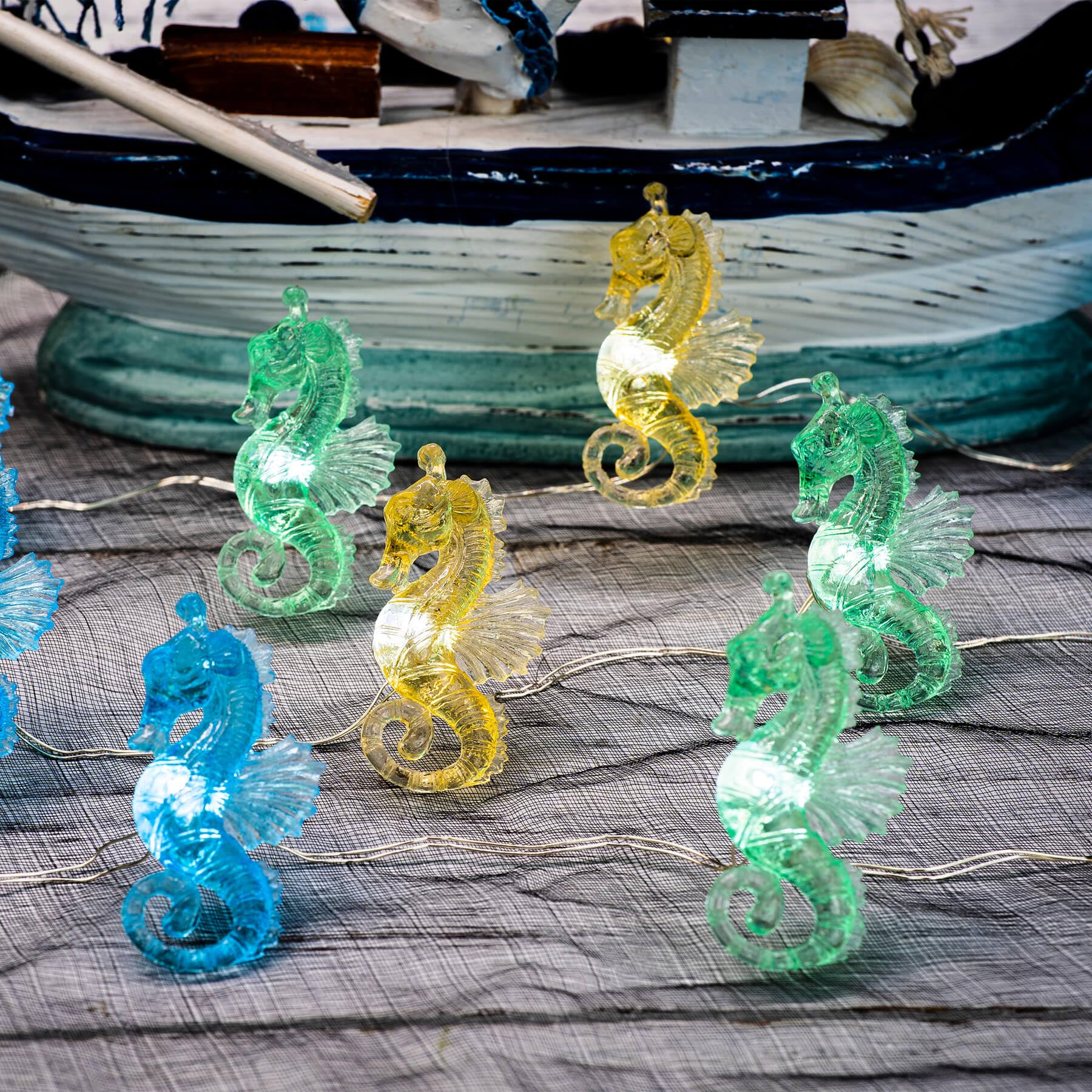 Photo 1 of enlaceray Seahorse String Lights Decorative Ocean Fairy Lights Plug in or Battery Operated String Lights Beach Decoration for Bedroom Nautical Sea Life 30LED 10ft Summer Christmas Window Room Decor