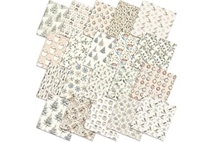 HunnmingRe 20 Pcs 10''x10'' Boho Christmas Quilting Fabric Square Woodland Beige Quiltted Fabric Bundle Rustic Winter Precuts Printed Patchwork Supplies for Xmas DIY Sewing Craft