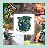 Relaxdays Foldable Garden Tool Storage Seat, 16 Pockets, Green view 4