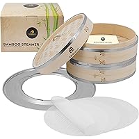 Thodd&Go Bamboo Steamer Basket, Stainless Steel Bamboo Steamer 10 Inch, 2 Tier for Cooking Bao Buns, Dim Sum, Dumplings…