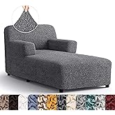 PAULATO BY GA.I.CO. Chaise Lounge Cover – Soft Form-Fit Slipcover – Stretch 1-Piece Protector for Lounge Chair – Dark Grey (with Armrest 32"-48" Wide)