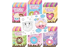 X1zuue 48Pcs Valentine's Day Coloring Books for Kids Bulk Donut Mini Coloring Booklet DIY Art Drawing Book with Dessert Doughnut for Toddlers Birthday Valentine's Day Party Favors Goodie Bag Filler