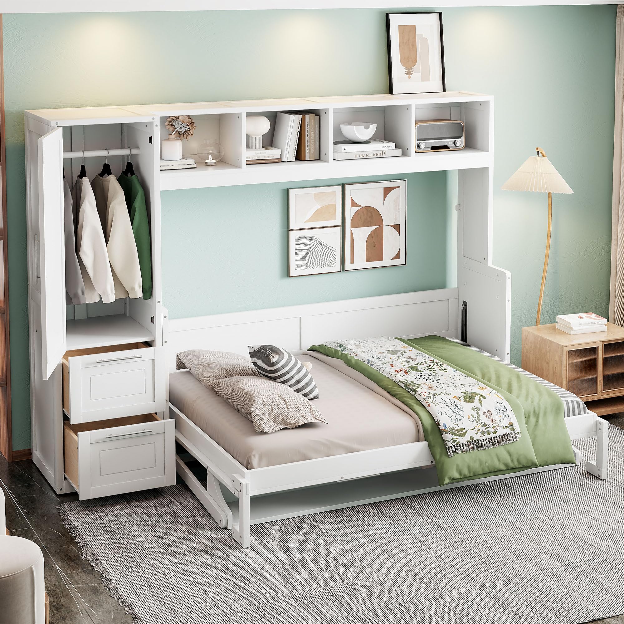 Photo 1 of ***Multiple Boxes*** ***Pick Up With Truck*** Ball & Cast Queen Size Murphy Bed Wall Chest with Closet and Storage Drawers,Wood Hideaway Platform Bedframe can be Folded,Easy Assembly,for Kids Bedroom,Student Dorms,White