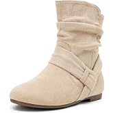 Vepose Women's Slouch Ankle Boots, Flat Low Heel Side Zip Booties 939A | Comfortable dressy style, ruched shaft and wraparound bow for daily wear