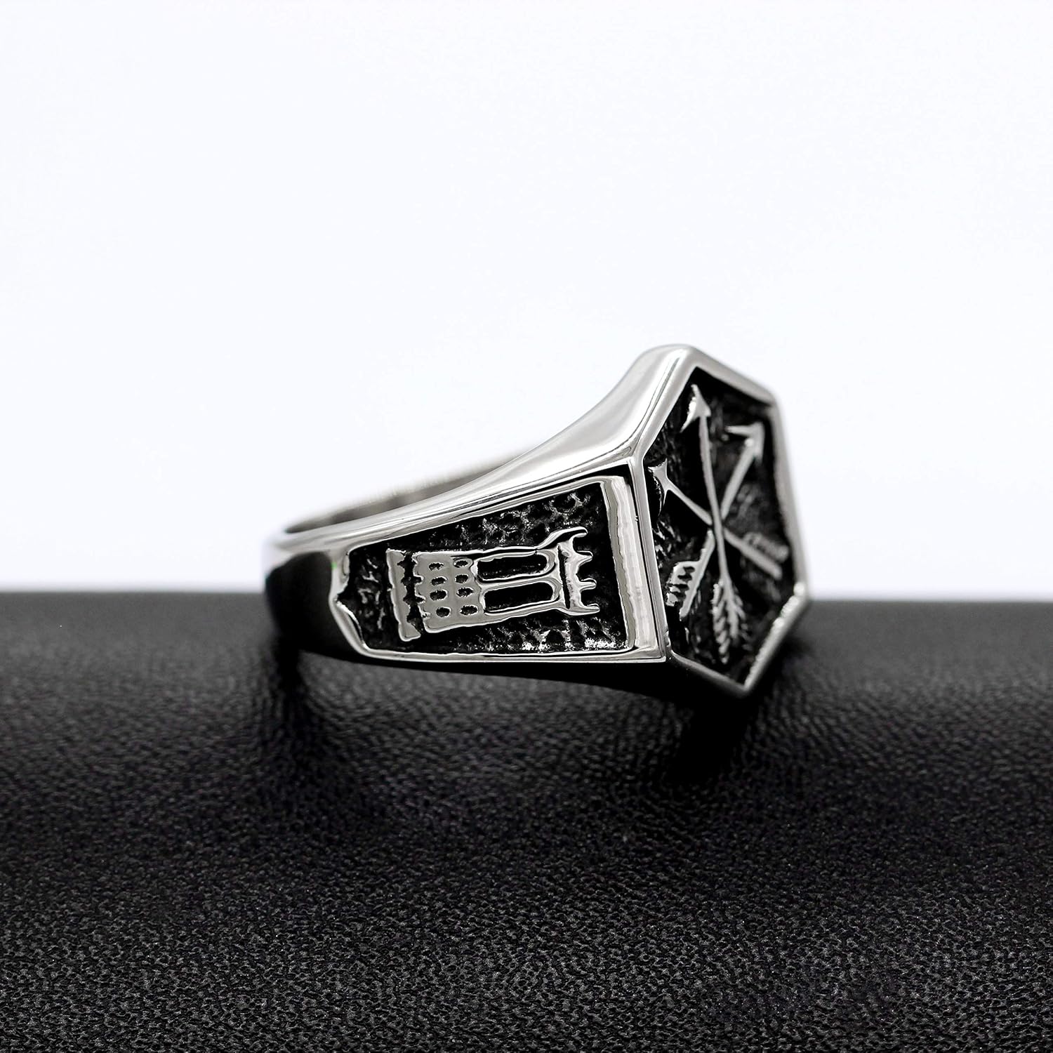 Uloveido Wide Stainless Steel Gothic Arrow Jewelry Hexagon Ring for Men Boys Sail Cocktail Ring for Anniversary Birthday Gift Y522 - Image 5