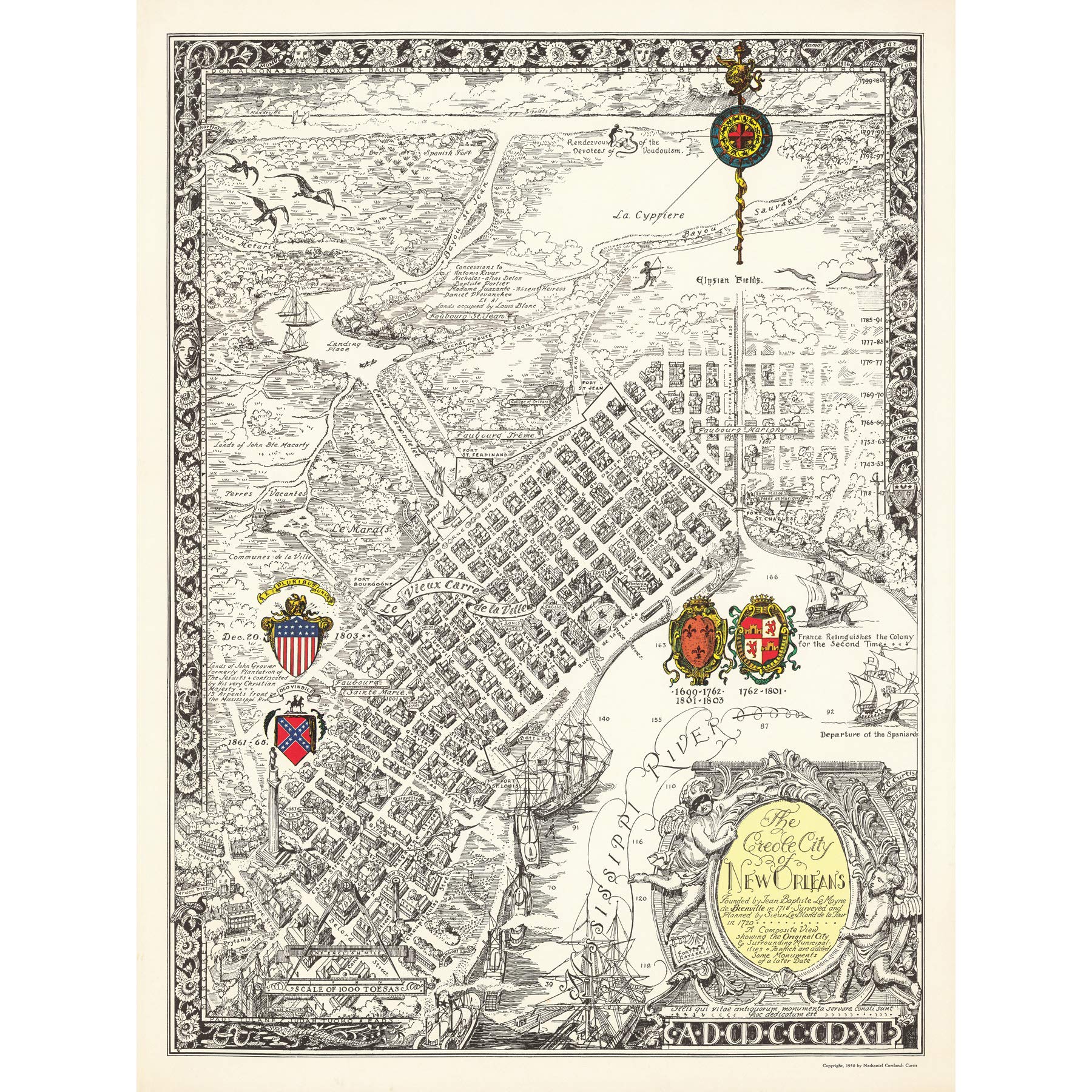 Artery8 Map Curtis 1930 Creole City New Orleans Large Wall Art Poster Print Thick Paper 18X24 Inch