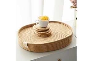 ART pinecone Cotton Rope Woven Placemats 16 * 12 inches Oval Hot Pads Hot Mats Set of 6, and 1 Storage Basket for Holiday Table Decor (Plus 6 coasters, Light Brown)