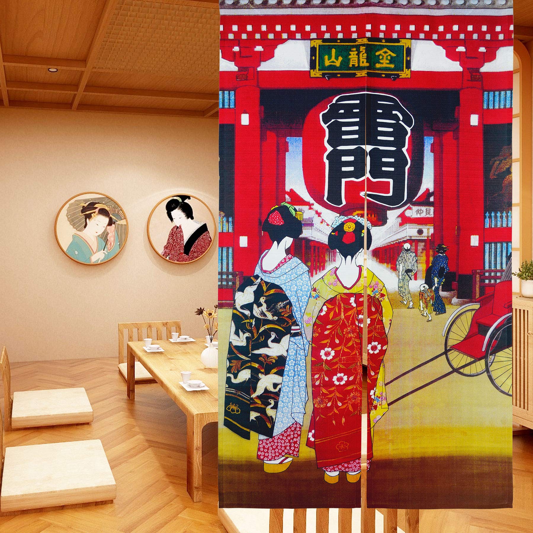 LIGICKY Noren Japanese Style Doorway Curtain Geisha Girls in Kimonos Long Type Door Tapestry Window Treatment for Home Decoration 33.5 x 59 inch